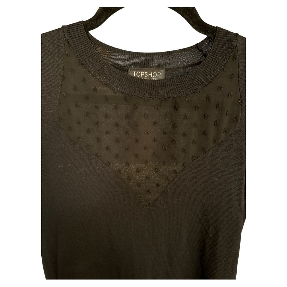 Topshop lightweight sweater sheer sleeves sweetheart neckline black size 6 - Picture 2 of 6